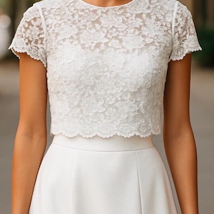 wedding top crop wedding top short sleeve bridal top engagement lace top bridal long sleeve top white bridal top