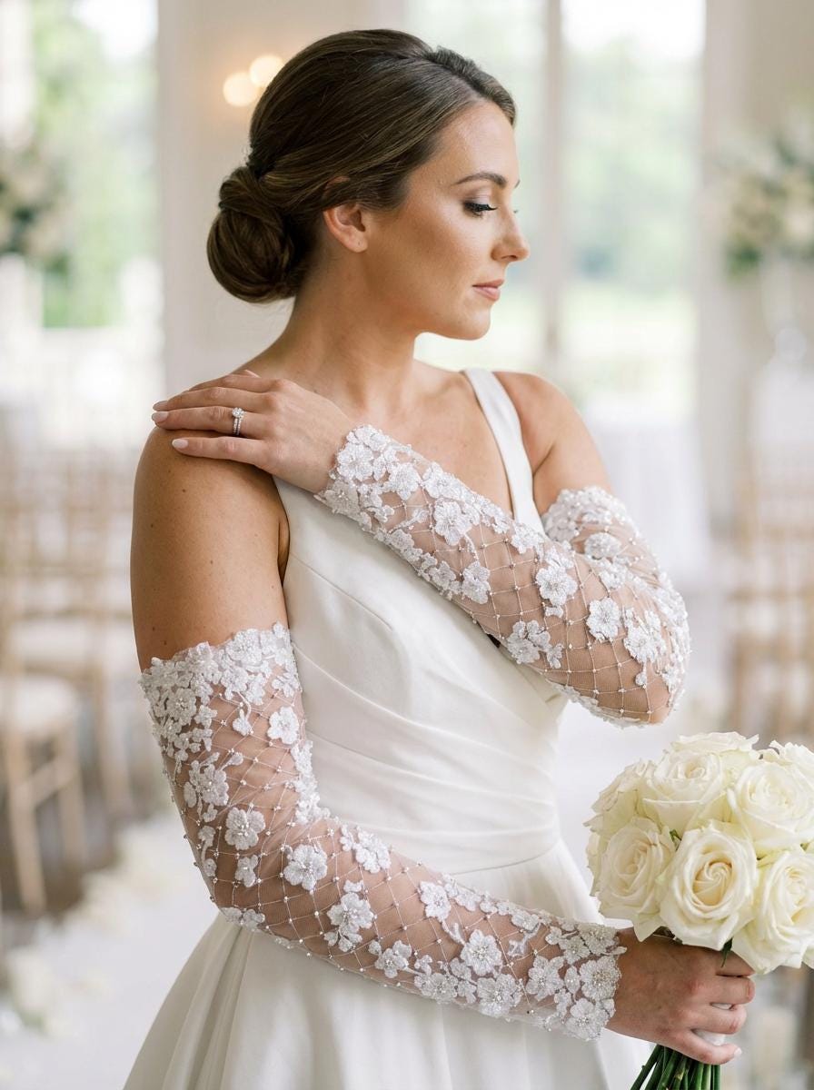 Detachable Floral Lace Bridal Sleeves: Custom Wedding Dress Sleeves