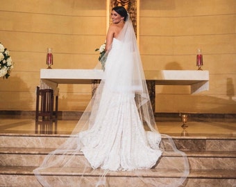 Horsehair Edge Bridal Veil: Soft Illusion Tulle, Handmade in USA