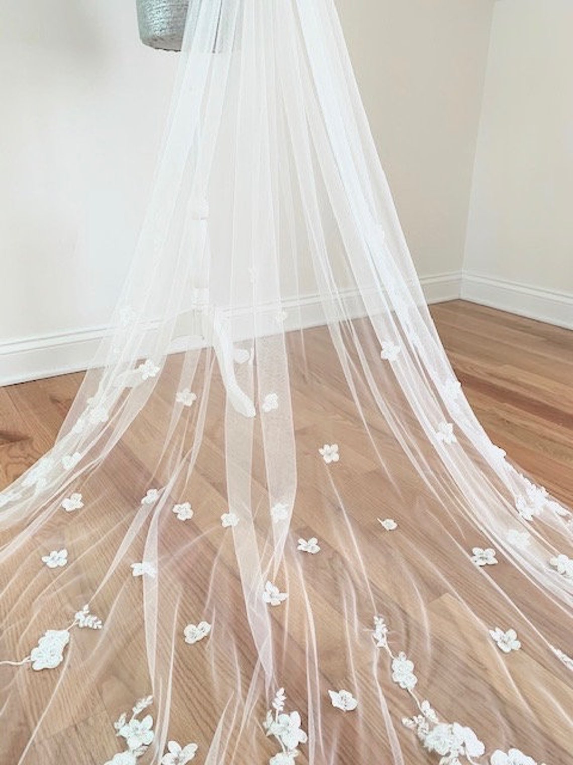 Embroidered Floral Veil Cathedral Floral Veil Embroidered Etsy