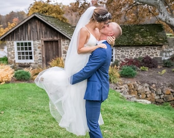 Two Tier Bridal Illusion Tulle Veil: Raw Edge, Long Blusher