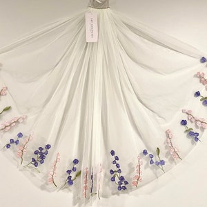 purple pink rose floral veil waist elbow length soft veil floral lace
