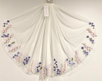 Floral Lace Wedding Veil: Purple & Pink Rose Embroidery