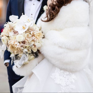 White Bridal Faux Fur Shawl Faux Fur Stole with non slip lining Faux Fur Wrap Faux Fur Shawl Bridal Stole image 5