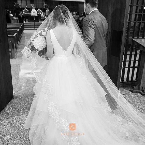 Diamond wedding blusher Viola Pearl Fingertip Veil With Blusher | Azazie main image 4