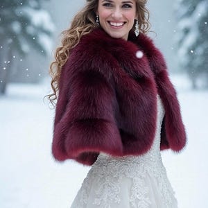 Burgundy faux fur cape bolero bridal cover up soft bridal jacket