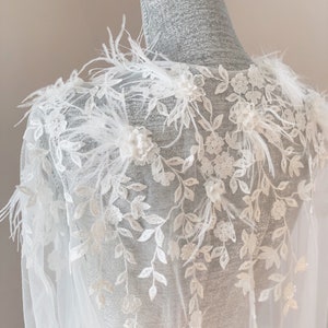 Veil Cape With Feather Feather Cathedral Veil Cape Bridal Cape Silky ...