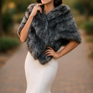 Black & White Faux Fur Shawl: Wedding Wrap Stole