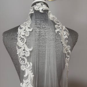 Mantilla wedding veil with luxe lace light ivory
