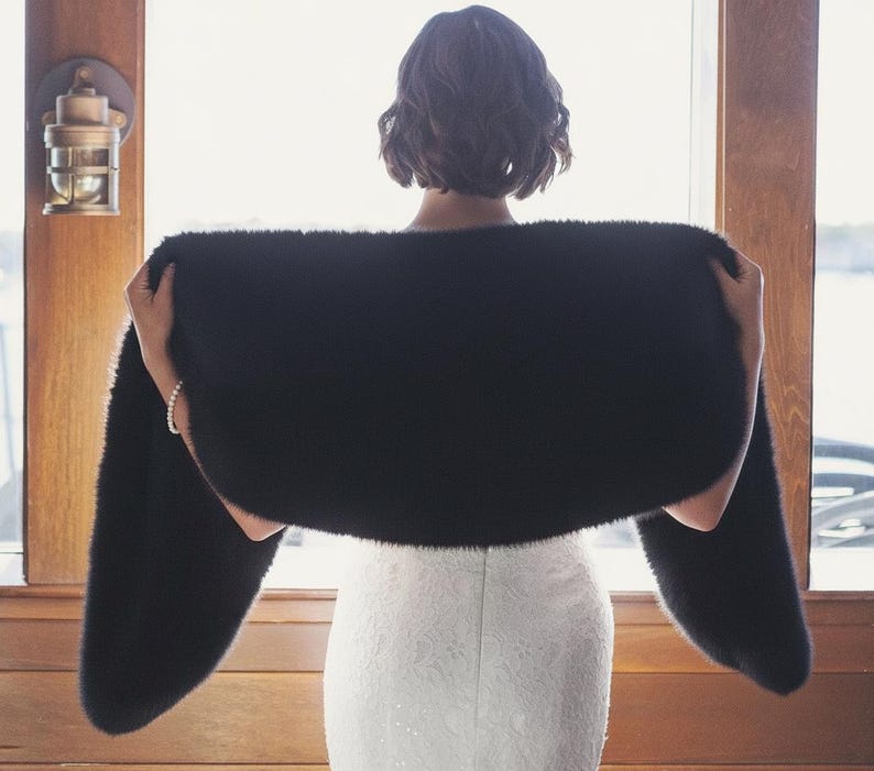 Ivory off white faux fur bridal shawl luxury wedding wrap soft bridal stole winter wedding cover up elegant bride accessories image 10