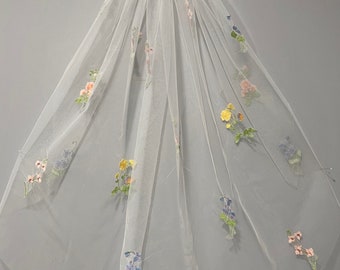 Floral Veil | Elbow Length Boho Floral Veil | Fingertip Lace Veil | Floral  Wedding Veil | Floral Veil