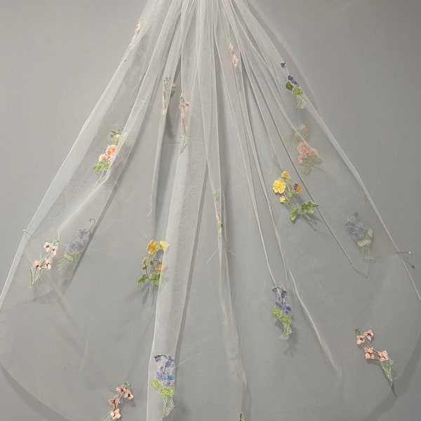 Floral Veil | Elbow Length Boho Floral Veil | Fingertip Lace Veil | Floral  Wedding Veil | Floral Veil