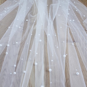 veil with pearls and Swarovski crystals one tier veil modern couture veil