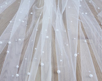 Pearl Veil | Swarovski Crystals Veil | One Tier Veil | Veil with Pearls | White Veil | Fingertip Veil | Chapel Veil | Ivory