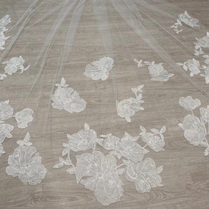 Cathedral floral veil with large lace flowers cathedral veil with blusher