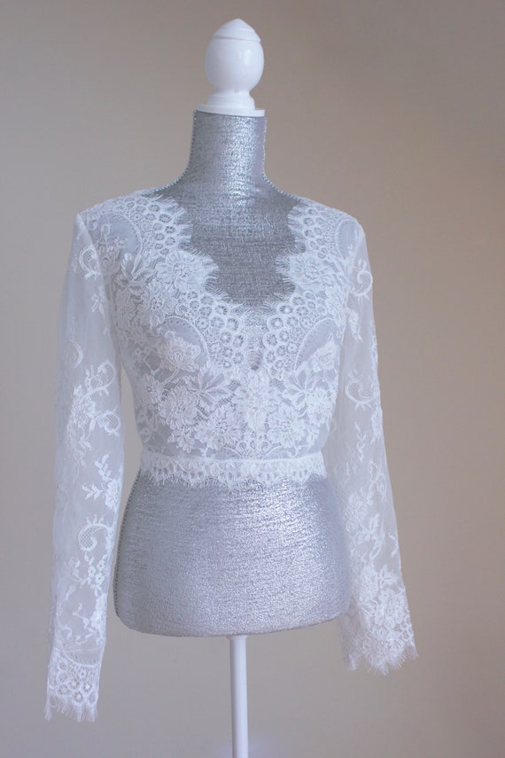 Large Size Lace Top Wedding Cover up Wedding Long Sleeve Top