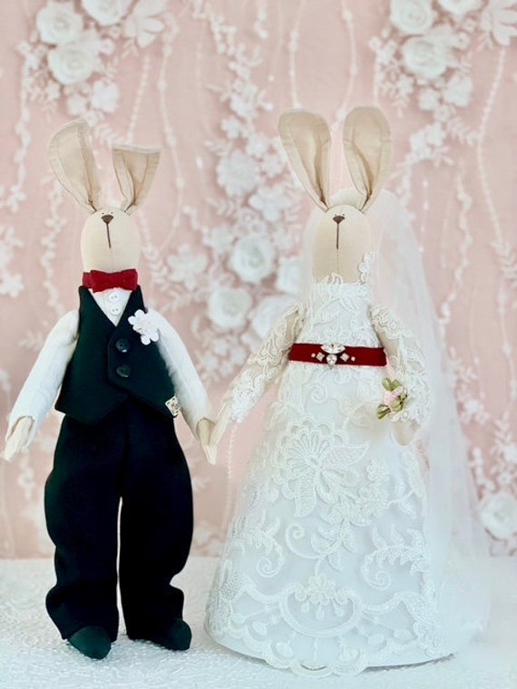 Wedding Gifts Ideas Bride and Groom Tilda Doll Bridal Decor Doll Doll Handmade Interior Doll Fabric Doll Rabit Art Doll