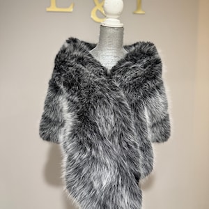 black with white tips faux fur shawl faux fur wedding shawl bridesmaids stole faux fur wrap faux fur coverup shawl bridal stole