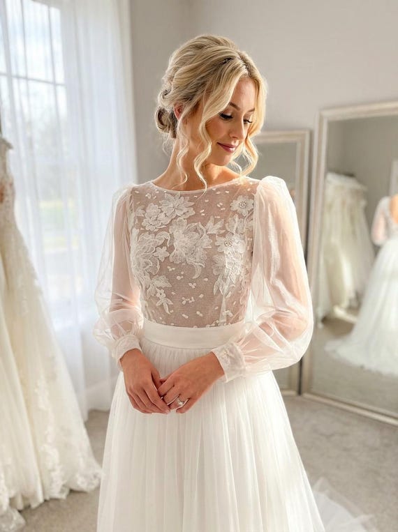 knee length dresses for ladies A Line Sweetheart Lace Top Summer Bridal Gown with Tulle Skirt DMW37 –  Demodresses main image 1
