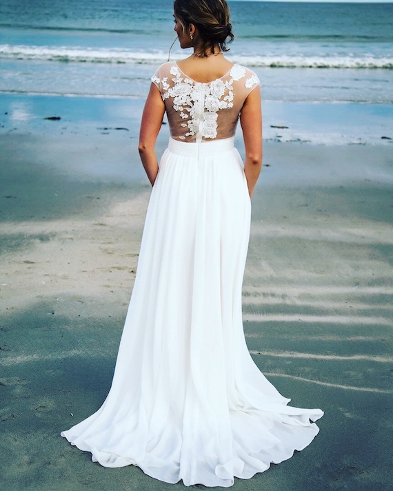Beach Bridal Wedding Dress Floral Top Bridal Gown Wedding Dress