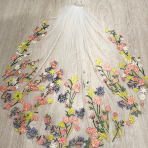 floral veil spring colors short floral lace veil wedding veil boho veil floral wedding veil rose veil