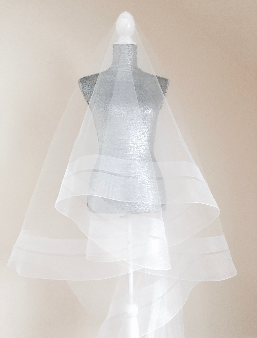 Double Horsehair Trim Wedding Veil, Double Trim Horsehair Veil, 3 Inch