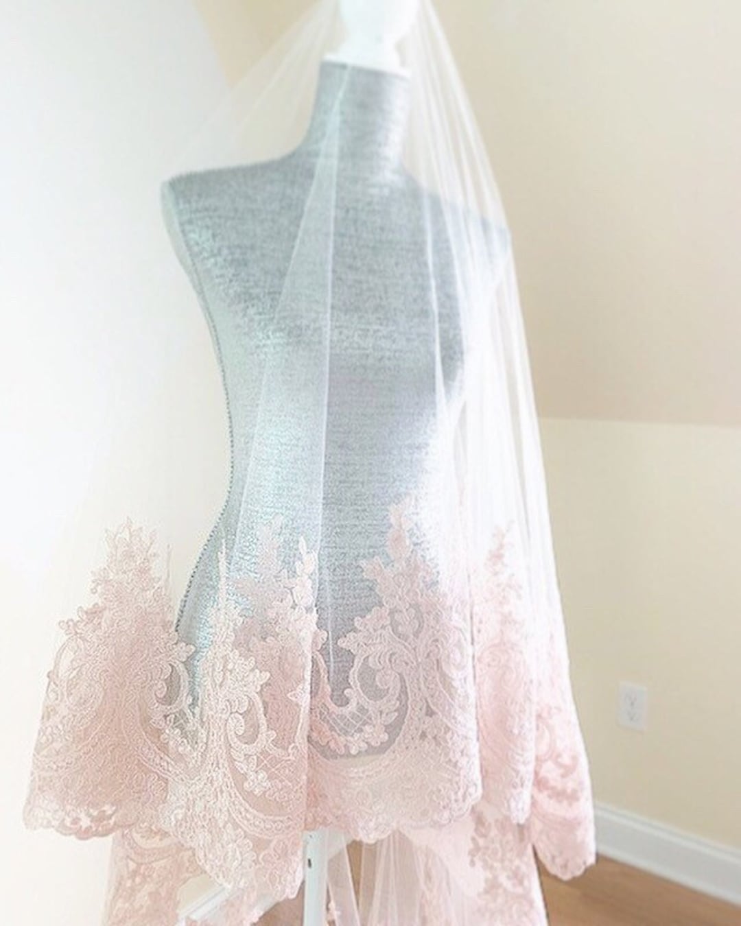 Blush Color Wedding Veil With Blusher Drop Style Veil Etsy