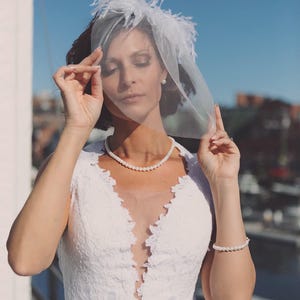 Vintage Inspired Feather Birdcage Veil: Hand-Beaded Bridal Fascinator