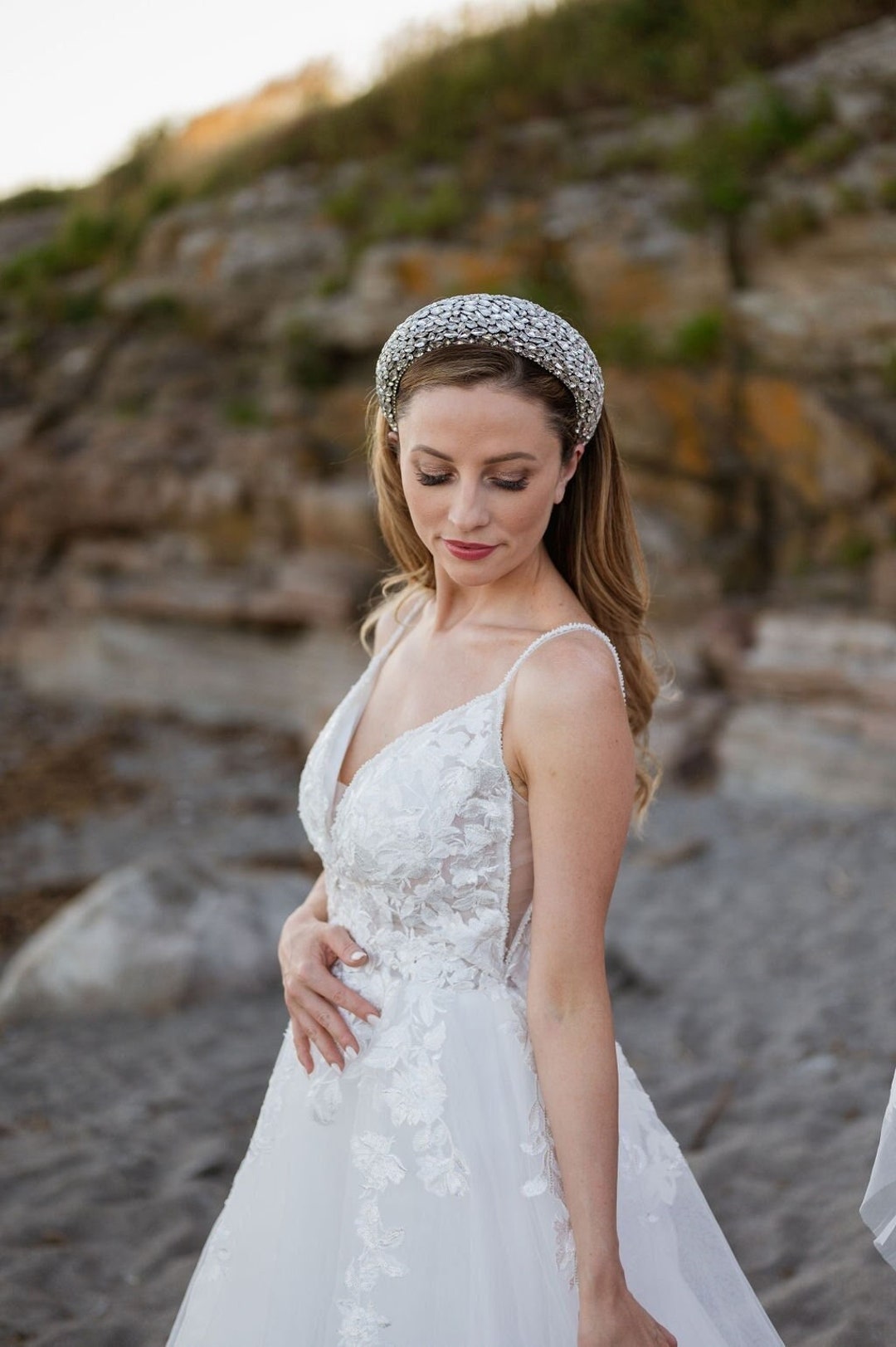 Swarovski Crystal Bridal Headband: Large Handmade Wedding  display picture 1