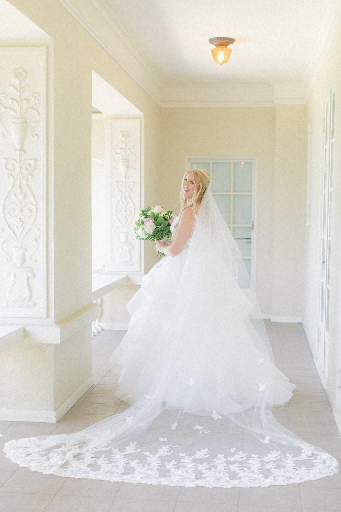 Butterfly Lace Cathedral Wedding Veil - Etsy display picture 1