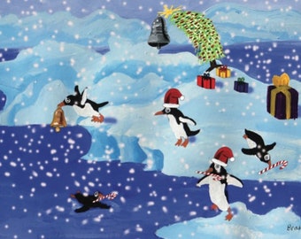 Set of 10 Playful Penguins Christmas Cards