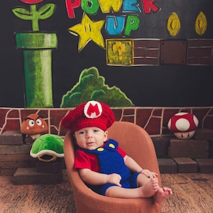 Crochet Super Mario Set/Super Mario Brothers/Newborn Photography Prop/Infant Halloween Costume/Cake Smash Props/Mario Brothers