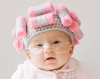 Crochet Baby Curler Hat/Beauticians Baby Photo Prop/Newborn Sponge Curler Hat/Infant Halloween Costume/Baby Shower Gift/Newborn Photo Prop
