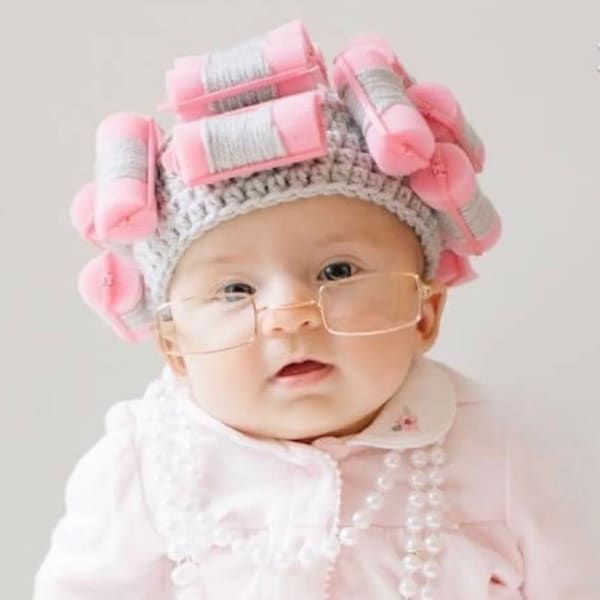 Crochet Baby Curler Hat/Beauticians Baby Photo Prop/Newborn Sponge Curler Hat/Infant Halloween Costume/Baby Shower Gift/Newborn Photo Prop