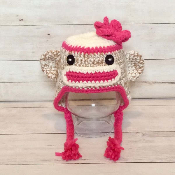Sombrero de mono calcetín de ganchillo/accesorios de fotografía para recién nacidos/regalo de baby shower/disfraz de Halloween infantil/mono calcetín rosa/sombrero de invierno/sombrero de mono
