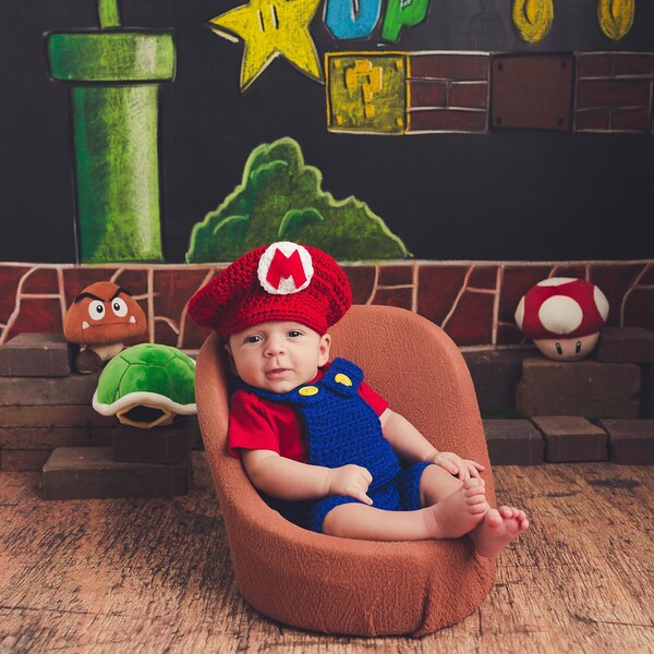 Crochet Super Mario Set/Super Mario Brothers/Newborn Photography Prop/Infant Halloween Costume/Cake Smash Props/Mario Brothers