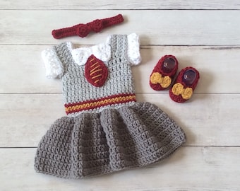 Crochet Wizard Baby Dress Set, Halloween Costume Photo Prop