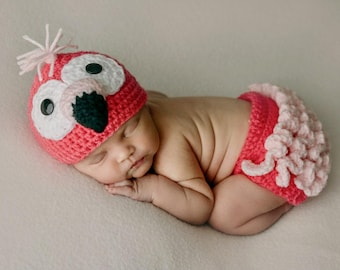 Crochet Flamingo Newborn Costume Set: Photo Prop, Baby Shower Gift
