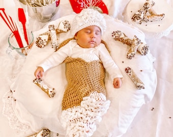 Crochet Cannoli Newborn Photography Prop/Crochet Pastry/Infant Halloween Costume/Baby Shower Gift/Cannoli Cocoon/Newborn Photography