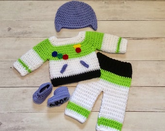 Crochet Buzz Lightyear Photography Prop/Toy Story Buzz Newborn Photo Prop/Cake Smash Session Props/Infant Halloween Costume/Baby Shower Gift