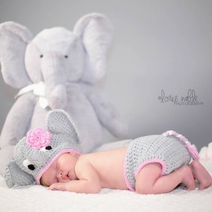 Crochet Elephant Newborn Photography Prop/Baby Shower Gift/Infant Halloween Costume/Cake Smash Photo Prop/Crochet Baby Elephant Outfit/Dumbo
