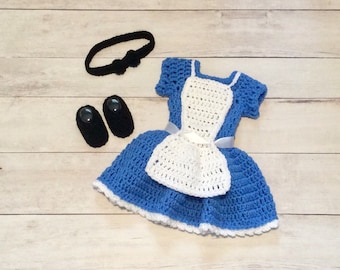 Crochet Alice in Wonderland Photography Prop/Newborn Photography Prop/Baby Shower Gift/Infant Halloween Costume/Cake Smash Photo Prop