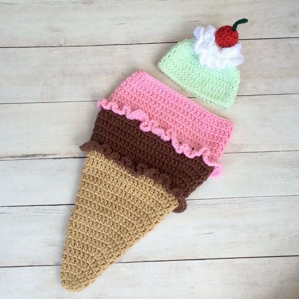 Crochet Ice Cream Cone Cocoon/Newborn Photography Prop/Infant Halloween Costume/Spumoni/Ice Cream Scoops/Baby Shower Gifts/Baby Cocoon