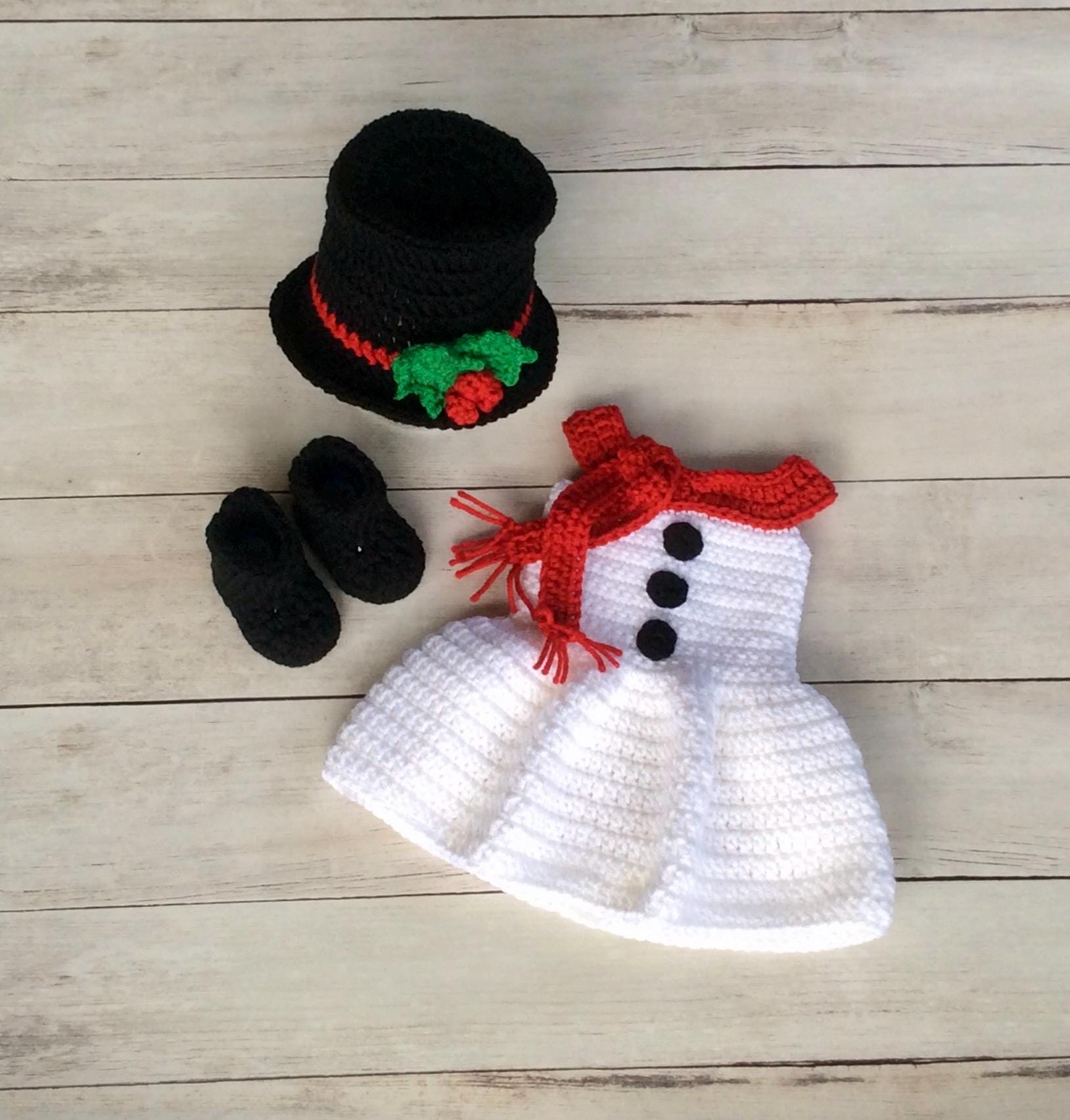 Crochet Snowgirl Set/Newborn Photo Prop/Infant Costume/Christmas Baby/Cake Smash Props/Baby Shower Gifts/Snowman Outfit/Snowman Dress/Snow