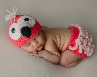 Newborn Babies Warm Knitting Bonnets Flamingo Patterned Head Wear Korean Stylish 