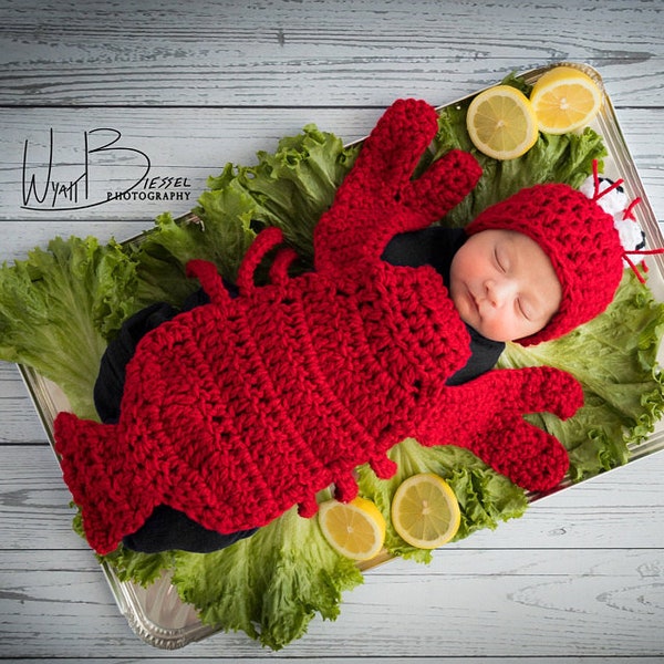 Lobster Crab Crawfish Newborn Photography Prop Set/Crochet Newborn Photography Prop/Baby Shower Gift/Under the Sea Photo Prop/Little Mermaid