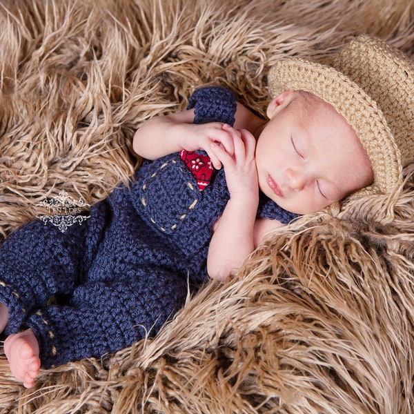 Crochet Farmer Overalls Newborn Photography Prop/Baby Shower Gift/Infant Halloween Costume/Photo Prop/ Old MacDonald/Newborn Photography