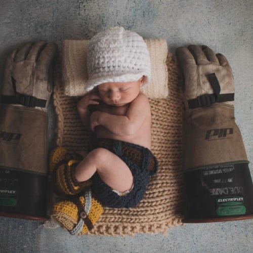 Crochet Baby Lineman Costume Set, Newborn Photo Prop