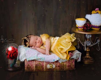 Crochet Beauty and the Beast Photo Props/Mrs. Potts/Chip/Rose/Newborn Photography Props/Cake Smash Props/Belle Photo Props/Teapot/Tea Cup