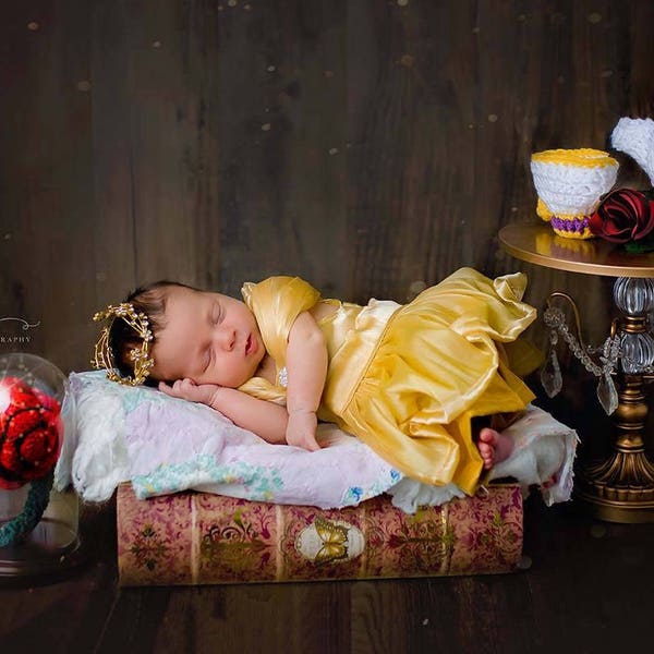 Crochet Beauty and the Beast Photo Props/Mrs. Potts/Chip/Rose/Newborn Photography Props/Cake Smash Props/Belle Photo Props/Teapot/Tea Cup